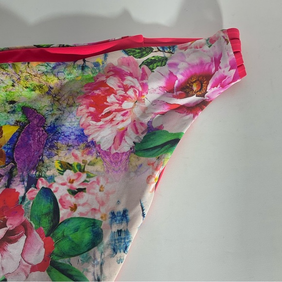 TiniBikini NWT’s Reversible Floral Orange Pink Swim Hi-Cut String Bottoms Sz MED - Picture 10 of 16
